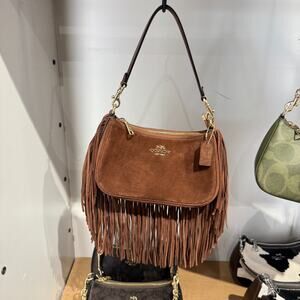 Coach Coach Teri Shoulder Bag With Fringe CCC66, suede/Im/Vintage Brown